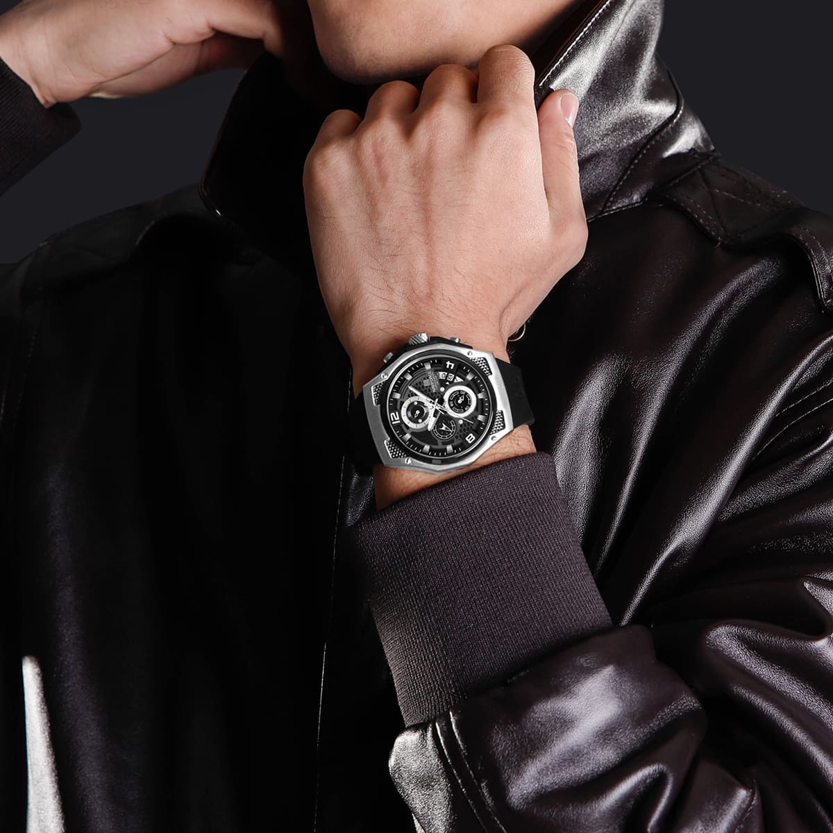 Naviforce NF8051T-S-B-B Men's Chronograph Watch – Black Dial & Black Rubber Strap – view 5