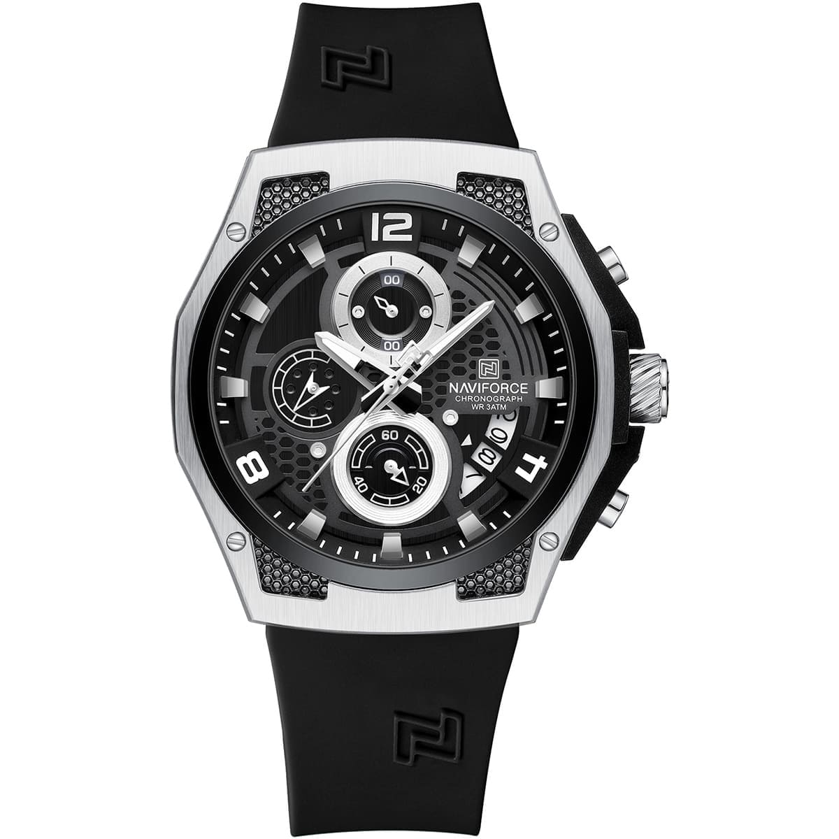 Naviforce NF8051T-S-B-B Men's Chronograph Watch – Black Dial & Black Rubber Strap