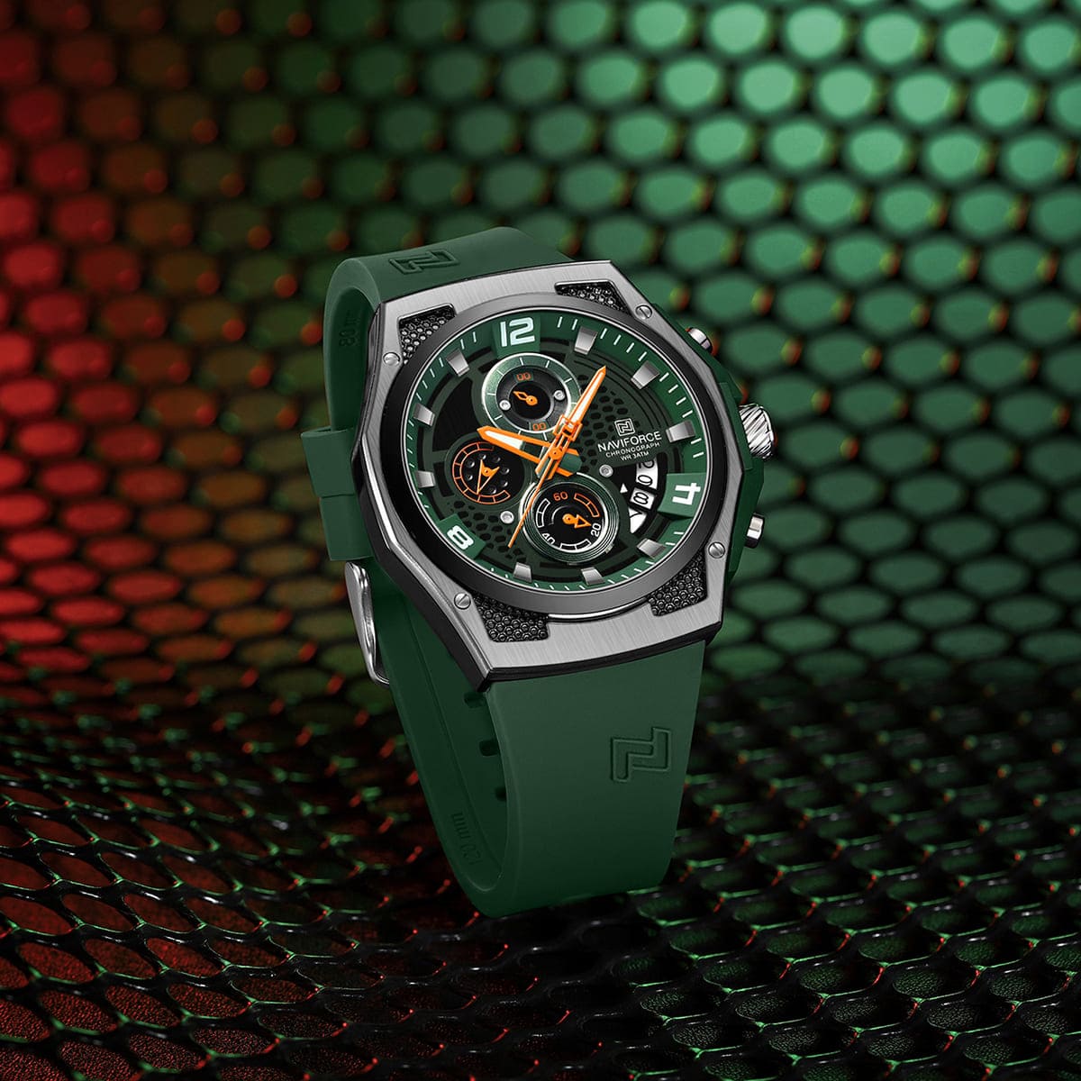 Naviforce NF8051T-S-GN-GN Men's Chronograph Watch – Green Dial & Green Rubber Strap – view 3