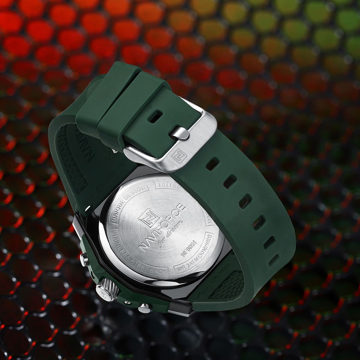 Naviforce NF8051T-S-GN-GN Men's Chronograph Watch – Green Dial & Green Rubber Strap – view 5