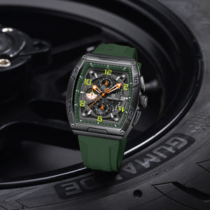 Naviforce NF8052-B-GN-GN Men's Square Chronograph Watch – Black Dial & Green Rubber Strap – view 3