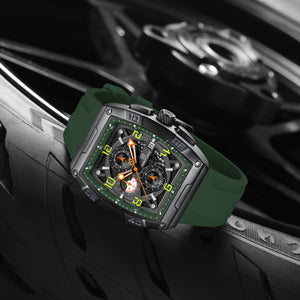 Naviforce NF8052-B-GN-GN Men's Square Chronograph Watch – Black Dial & Green Rubber Strap – view 4