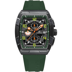 Naviforce NF8052-B-GN-GN Men's Square Chronograph Watch – Black Dial & Green Rubber Strap