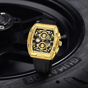 Naviforce NF8052-G-G-B Men's Square Chronograph Watch – Gold Dial & Black Rubber Strap – view 3