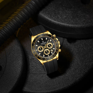 Naviforce NF8054-G-B-B Men's Round Chronograph Watch – Gold Case, Black Dial & Black Rubber Strap – view 3