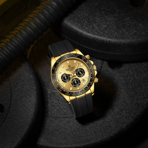 Naviforce NF8054-G-G-B Men's Round Chronograph Watch – Gold Case, Gold Dial & Black Rubber Strap – view 3