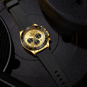 Naviforce NF8054-G-G-B Men's Round Chronograph Watch – Gold Case, Gold Dial & Black Rubber Strap – view 4