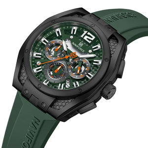 Naviforce NF8063-B-GN-GN Men's Round Chronograph Watch – Black Case, Green Dial & Green Rubber Strap – view 2