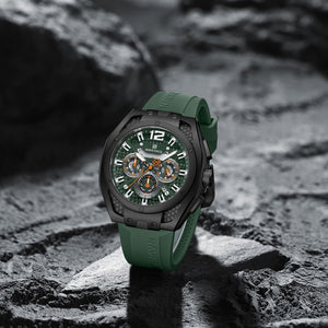 Naviforce NF8063-B-GN-GN Men's Round Chronograph Watch – Black Case, Green Dial & Green Rubber Strap – view 3