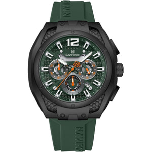Naviforce NF8063-B-GN-GN Men's Round Chronograph Watch – Black Case, Green Dial & Green Rubber Strap