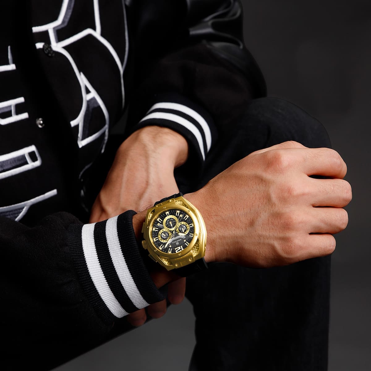 Naviforce NF8063-G-B-B Men's Round Chronograph Watch – Gold Case, Black Dial & Black Rubber Strap – view 8