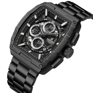 Naviforce NF8066-B-B-B Men's Square Chronograph Watch – Black Dial & Black Steel Strap – view 2