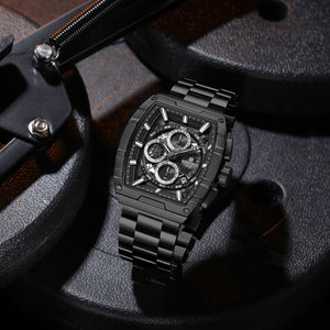 Naviforce NF8066-B-B-B Men's Square Chronograph Watch – Black Dial & Black Steel Strap – view 3