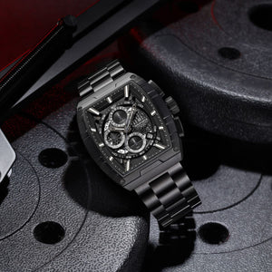Naviforce NF8066-B-B-B Men's Square Chronograph Watch – Black Dial & Black Steel Strap – view 4