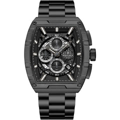 Naviforce NF8066-B-B-B Men's Square Chronograph Watch – Black Dial & Black Steel Strap