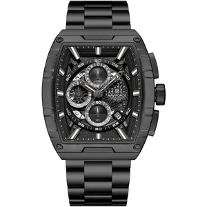 Naviforce NF8066-B-B-B Men's Square Chronograph Watch – Black Dial & Black Steel Strap