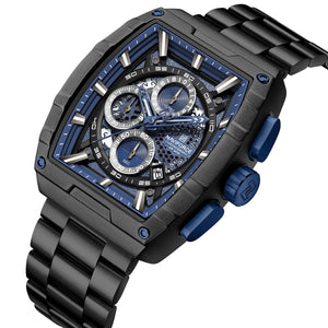 Naviforce NF8066-B-BE-B Men's Square Chronograph Watch – Blue Dial & Black Steel Strap – view 2