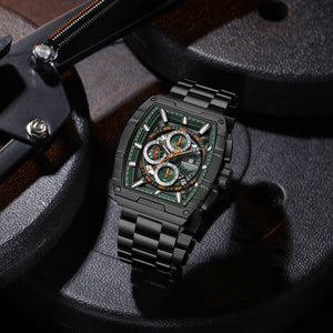 Naviforce NF8066-B-GN-B Men's Square Chronograph Watch – Green Dial & Black Steel Strap – view 3