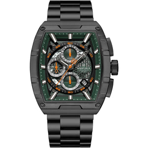 Naviforce NF8066-B-GN-B Men's Square Chronograph Watch – Green Dial & Black Steel Strap