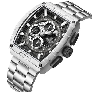 Naviforce NF8066-S-B-S Men's Square Chronograph Watch – Black Dial & Silver Steel Strap – view 2