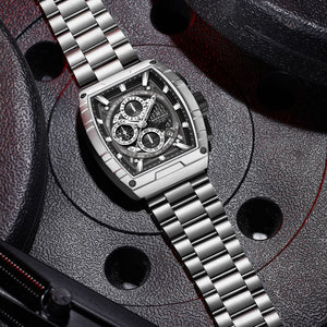 Naviforce NF8066-S-B-S Men's Square Chronograph Watch – Black Dial & Silver Steel Strap – view 4