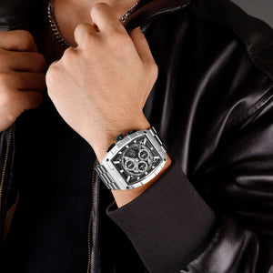 Naviforce NF8066-S-B-S Men's Square Chronograph Watch – Black Dial & Silver Steel Strap – view 5