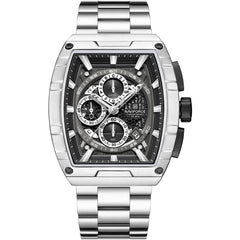 Naviforce NF8066-S-B-S Men's Square Chronograph Watch – Black Dial & Silver Steel Strap