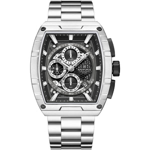 Naviforce NF8066-S-B-S Men's Square Chronograph Watch – Black Dial & Silver Steel Strap