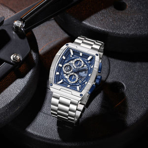 Naviforce NF8066-S-BE-S Men's Square Chronograph Watch – Blue Dial & Silver Steel Strap – view 3
