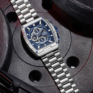 Naviforce NF8066-S-BE-S Men's Square Chronograph Watch – Blue Dial & Silver Steel Strap – view 4