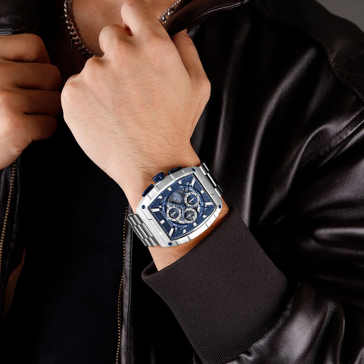Naviforce NF8066-S-BE-S Men's Square Chronograph Watch – Blue Dial & Silver Steel Strap – view 5