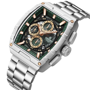 Naviforce NF8066-S-GN-S Men's Square Chronograph Watch – Green Dial & Silver Steel Strap – view 2