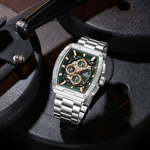 Naviforce NF8066-S-GN-S Men's Square Chronograph Watch – Green Dial & Silver Steel Strap – view 3
