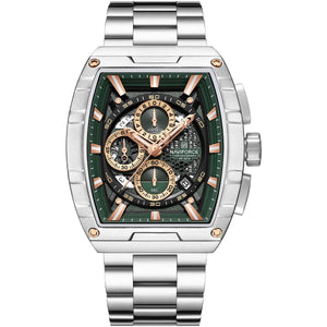 Naviforce NF8066-S-GN-S Men's Square Chronograph Watch – Green Dial & Silver Steel Strap