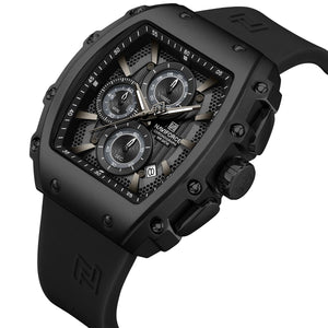Naviforce NF8070-B-B-B Men's Square Chronograph Watch – Black Dial & Black Rubber Strap – view 2