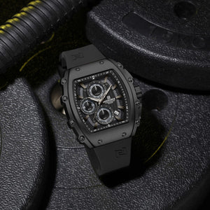 Naviforce NF8070-B-B-B Men's Square Chronograph Watch – Black Dial & Black Rubber Strap – view 3