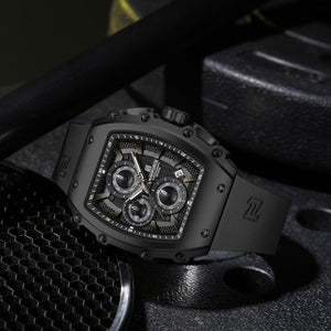 Naviforce NF8070-B-B-B Men's Square Chronograph Watch – Black Dial & Black Rubber Strap – view 4