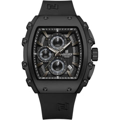 Naviforce NF8070-B-B-B Men's Square Chronograph Watch – Black Dial & Black Rubber Strap