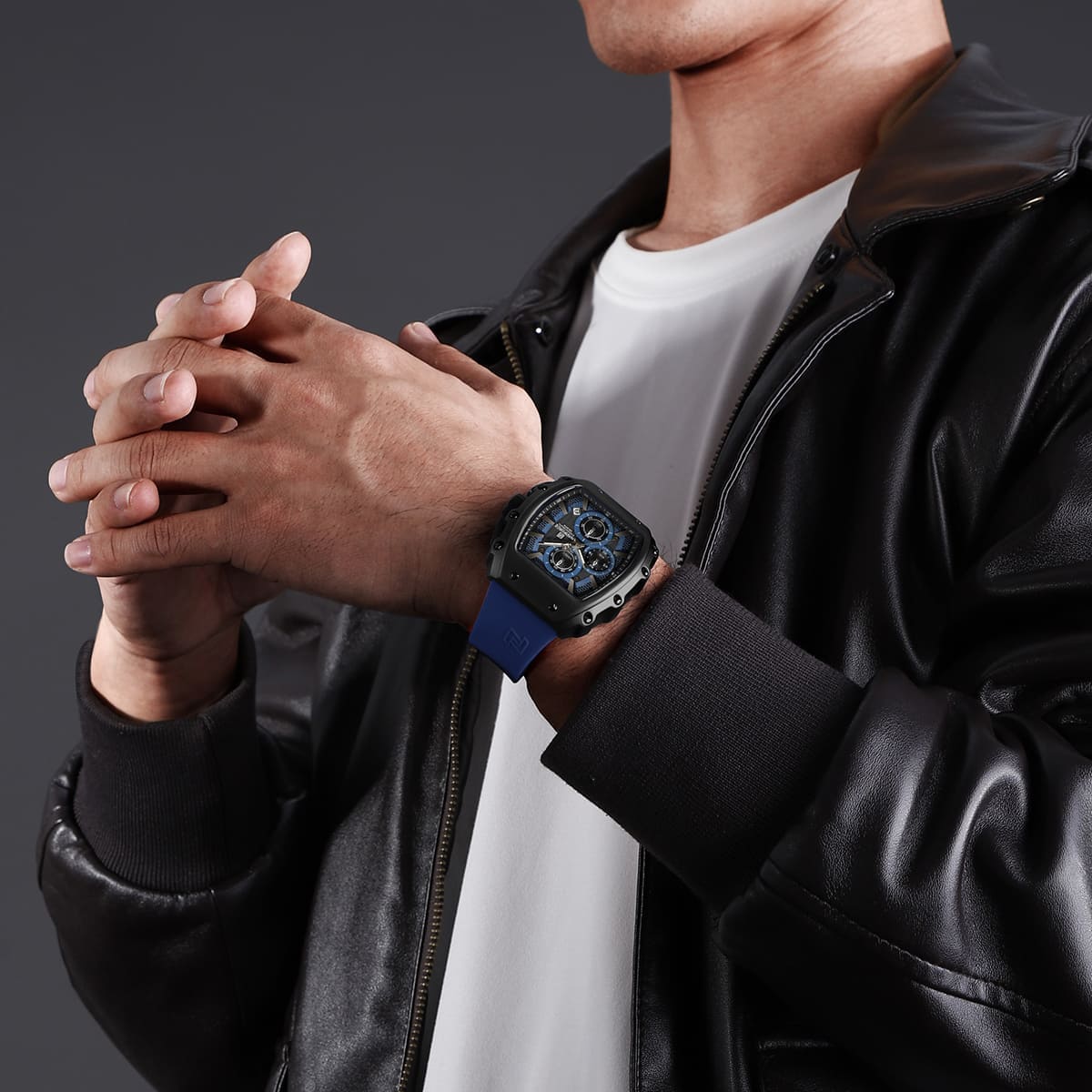Naviforce NF8070-B-BE-BE Men's Square Chronograph Watch – Blue Dial & Blue Rubber Strap – view 5