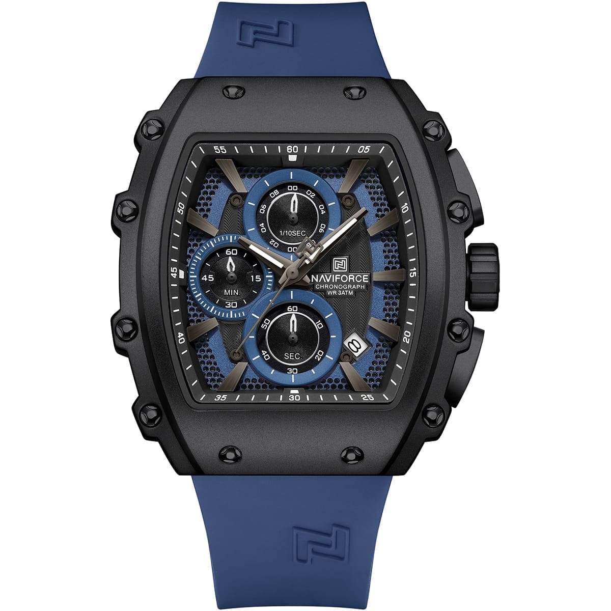 Naviforce NF8070-B-BE-BE Men's Square Chronograph Watch – Blue Dial & Blue Rubber Strap