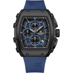 Naviforce NF8070-B-BE-BE Men's Square Chronograph Watch – Blue Dial & Blue Rubber Strap