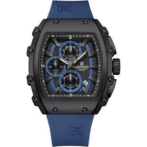 Naviforce NF8070-B-BE-BE Men's Square Chronograph Watch – Blue Dial & Blue Rubber Strap