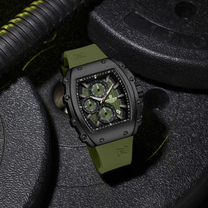 Naviforce NF8070-B-GN-GN Men's Square Chronograph Watch – Green Dial & Green Rubber Strap – view 3