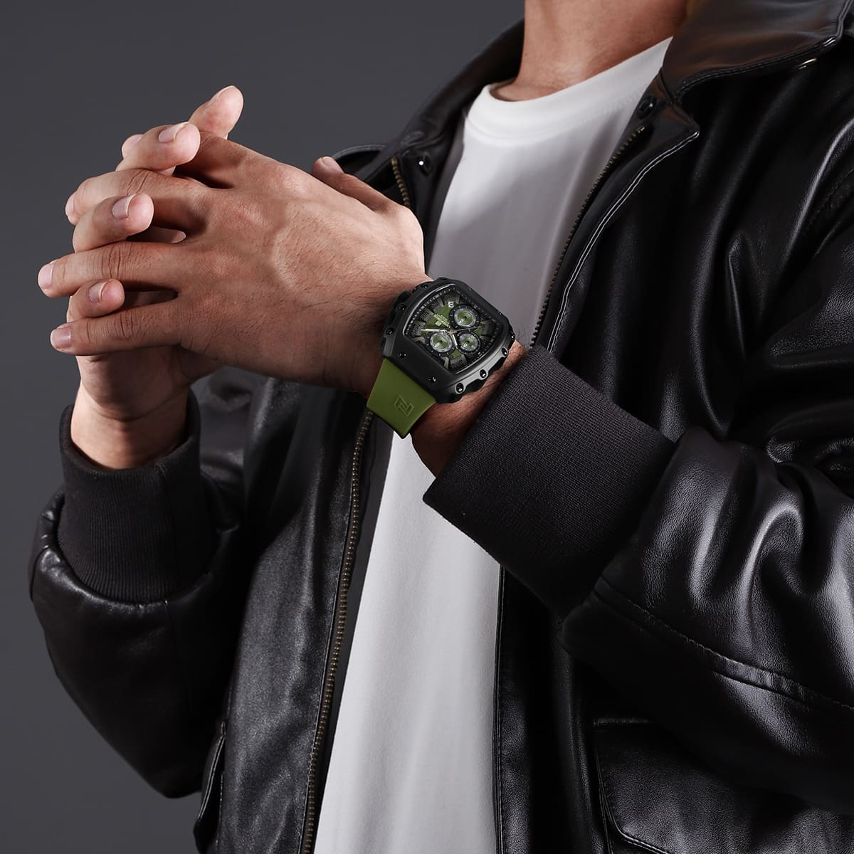 Naviforce NF8070-B-GN-GN Men's Square Chronograph Watch – Green Dial & Green Rubber Strap – view 5