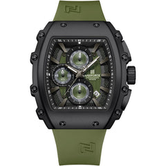 Naviforce NF8070-B-GN-GN Men's Square Chronograph Watch – Green Dial & Green Rubber Strap