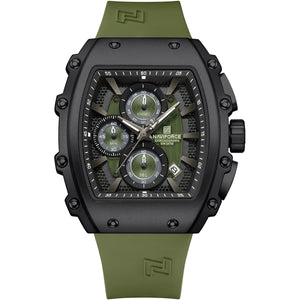Naviforce NF8070-B-GN-GN Men's Square Chronograph Watch – Green Dial & Green Rubber Strap