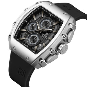 Naviforce NF8070-S-B-B Men's Square Chronograph Watch – Black Dial & Black Rubber Strap (Silver Case) – view 2