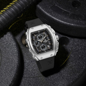 Naviforce NF8070-S-B-B Men's Square Chronograph Watch – Black Dial & Black Rubber Strap (Silver Case) – view 3