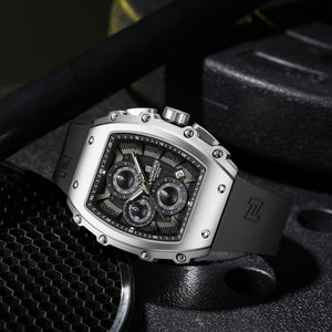 Naviforce NF8070-S-B-B Men's Square Chronograph Watch – Black Dial & Black Rubber Strap (Silver Case) – view 4