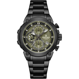 Naviforce NF8071-B-GN-B Men's Chronograph Watch – Green Dial & Black Steel Strap